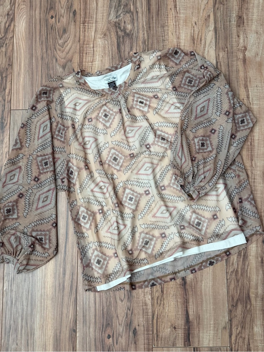 NWOT Tasha Polizzi Sheer Tribal Print Blouse - Beige, Brown Millie Top • Size: S